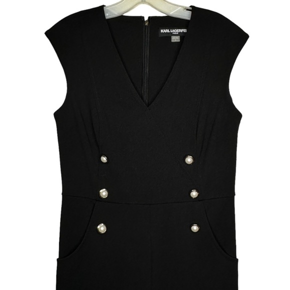 Karl Lagerfeld Paris Black Jumpsuit with Pearl Buttons - Picture 2 of 6